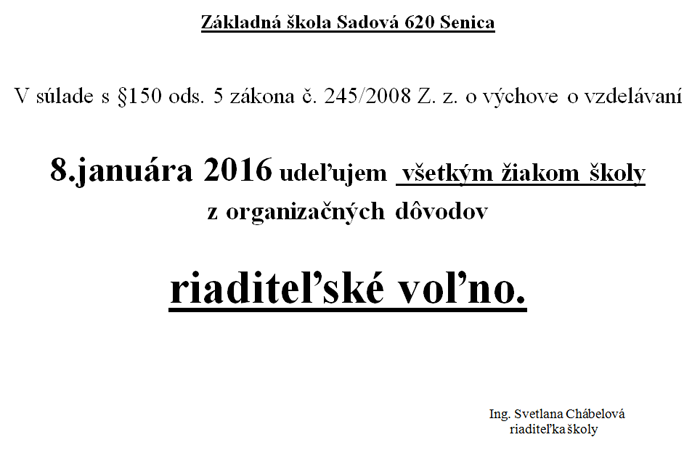 Oznam o riaditeľskom voľne