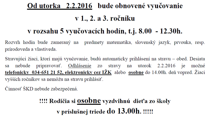 Vyučovanie od 2.2.